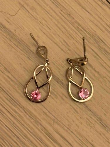 Gold and Pink Gemstone Drop Earrings