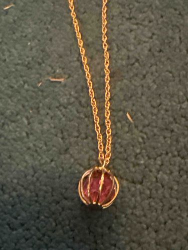 Gold-Tone Chain Necklace with Faceted Red Gemstone Cage Pendant