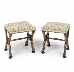 Near Pair of Victorian Walnut Stools
