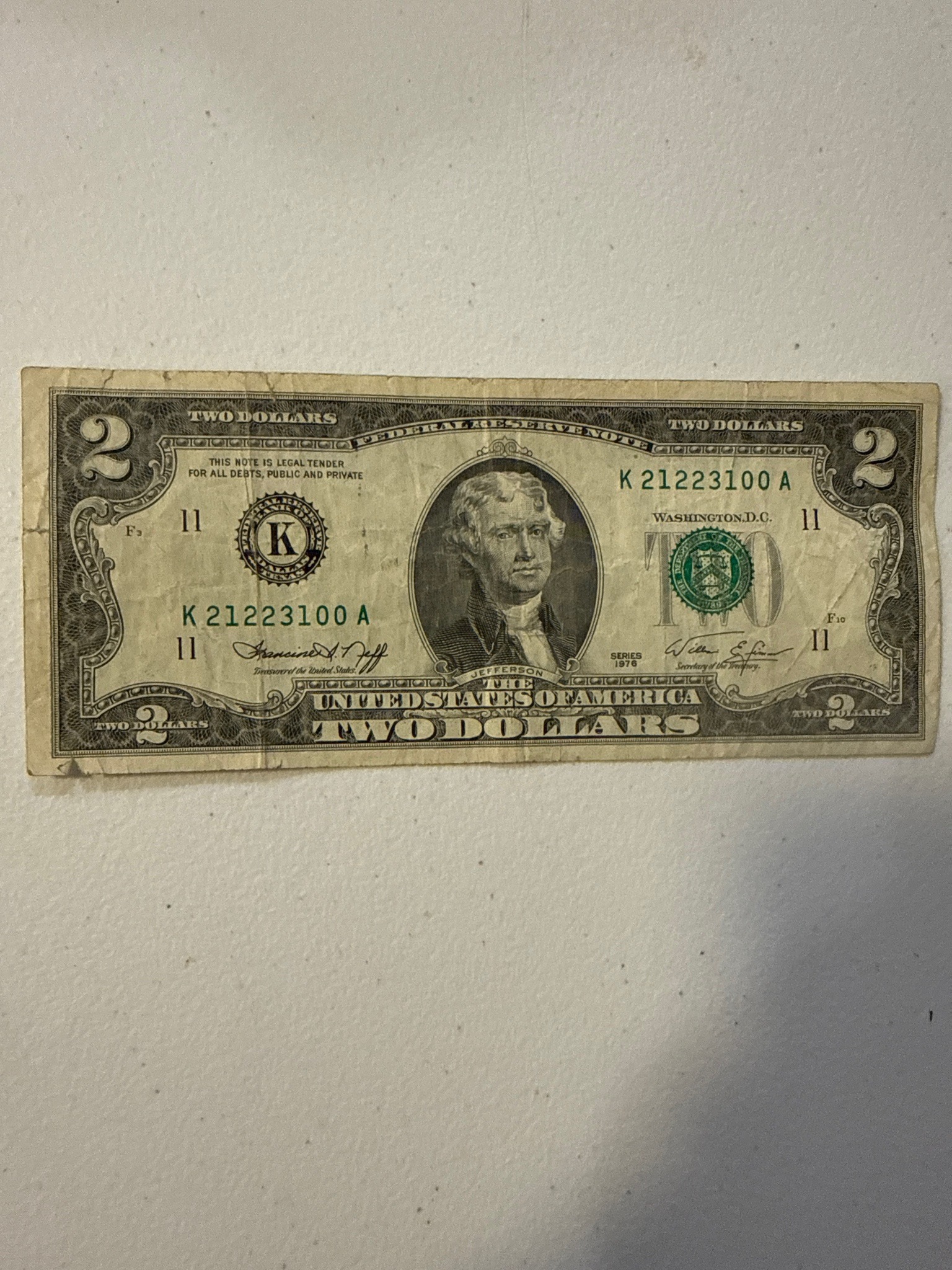 Submitted photo of United States Two Dollar Federal Reserve Note (Series 1976)