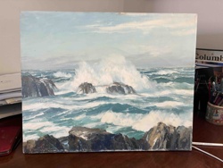 Crashing Waves Seascape Oil Painting by Bennett Bradbury (1975)