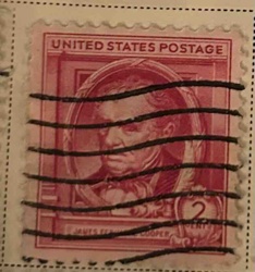 Used James Fenimore Cooper 2-Cent United States Postage Stamp