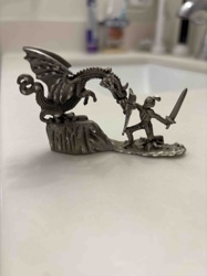 Pewter Dragon and Knight Figurine