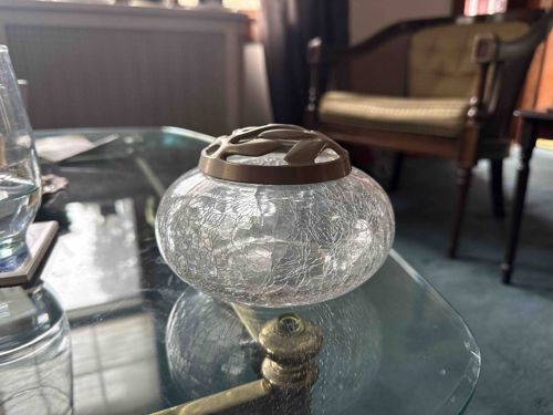 Crackle Glass Potpourri Holder with Brass Lid