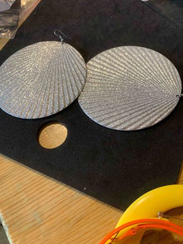 Large Oversized Silver Glitter Sunburst Disc Earrings