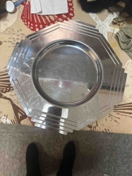 Art Deco Octagonal Metal Charger Plates or Serving Platters