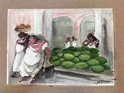 Adolph Dehn: Mayan women with watermelon (1955 Watercolor)