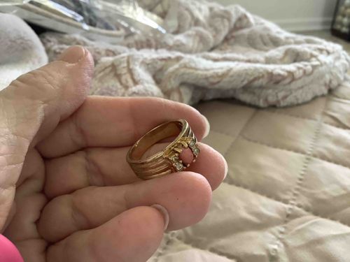 Vintage Gold-Tone Coral and Rhinestone Fashion Ring