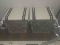 Pair of Industrial Crate-Style Upholstered Ottomans