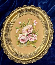 Miniature Floral Painting in Ornate Oval Frame