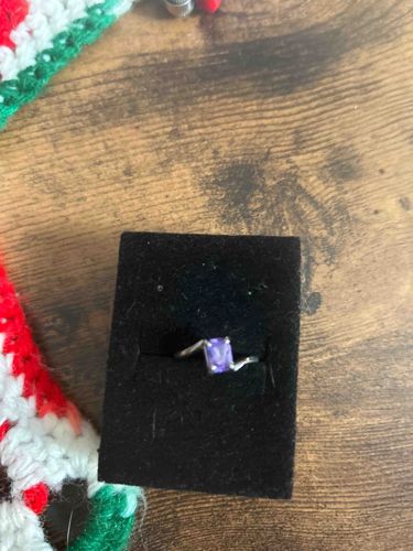 Silver-Tone Ring with Rectangular Purple Gemstone