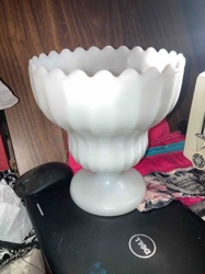 White Milk Glass Ruffled Footed Bowl/Compote