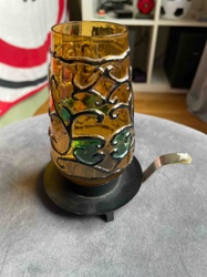 Stained Glass Style Votive Holder on Metal Base