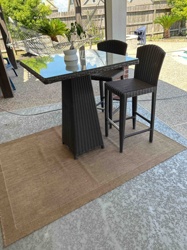 Outdoor Wicker Bar Table and Two Stools Set with Glass Top