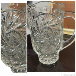 Pressed Glass Pitcher with Starburst and Swirl Pattern