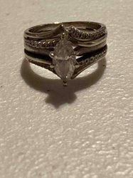 14kt White Gold Marquise Diamond Engagement Ring with Enhancer/Guard