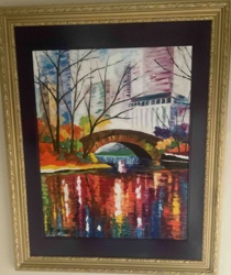 Framed Impressionistic Park Scene Painting