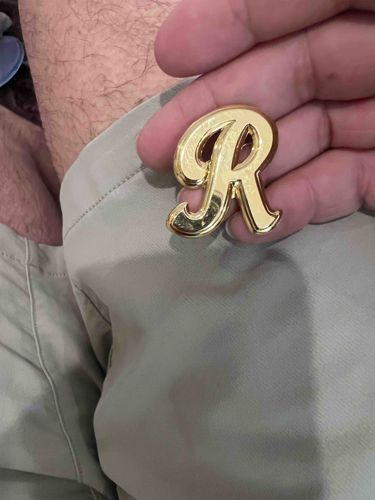 Polished Gold-Tone Cursive 'R' Initial Pin