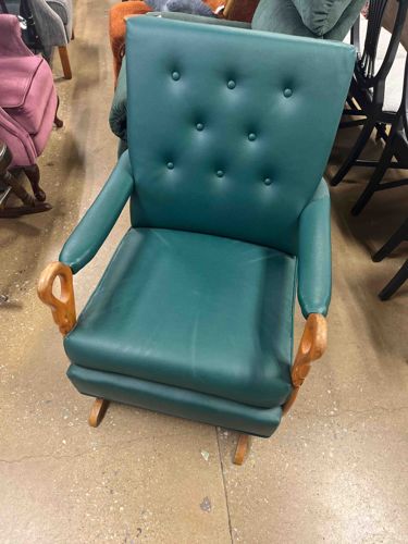 Vintage Teal Upholstered Tufted Rocking Chair