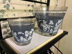 Vintage Wedgwood Blue and White Cameo Glass Ice Bucket and Tumbler Set (partial)