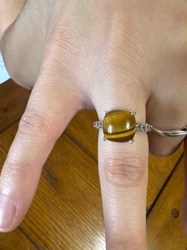 Tiger's Eye Cabochon Ring with Pave Set Shoulders