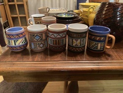 Set of Five Peruvian-Style Ceramic Cups