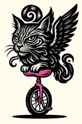Winged Cat on Unicycle Art Print