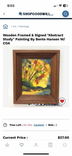 Wooden Framed & Signed "Abstract Study" Painting By Bente Hansen W/ COA