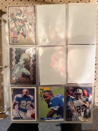 Emmitt Smith Football Card Collection in Plastic Binder Page