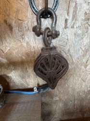 Antique Cast Iron Pulley Block with Shackle and Horseshoe