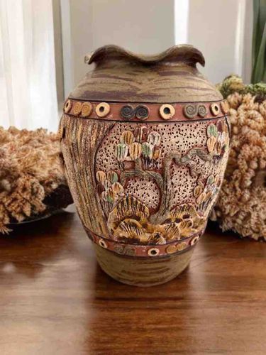 Embossed Ceramic Scenic Vase
