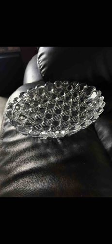 Pressed Glass Oval Dish with Bubble and Diamond Pattern