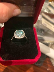 Aqua Blue Cushion-Cut Moissanite Halo Ring