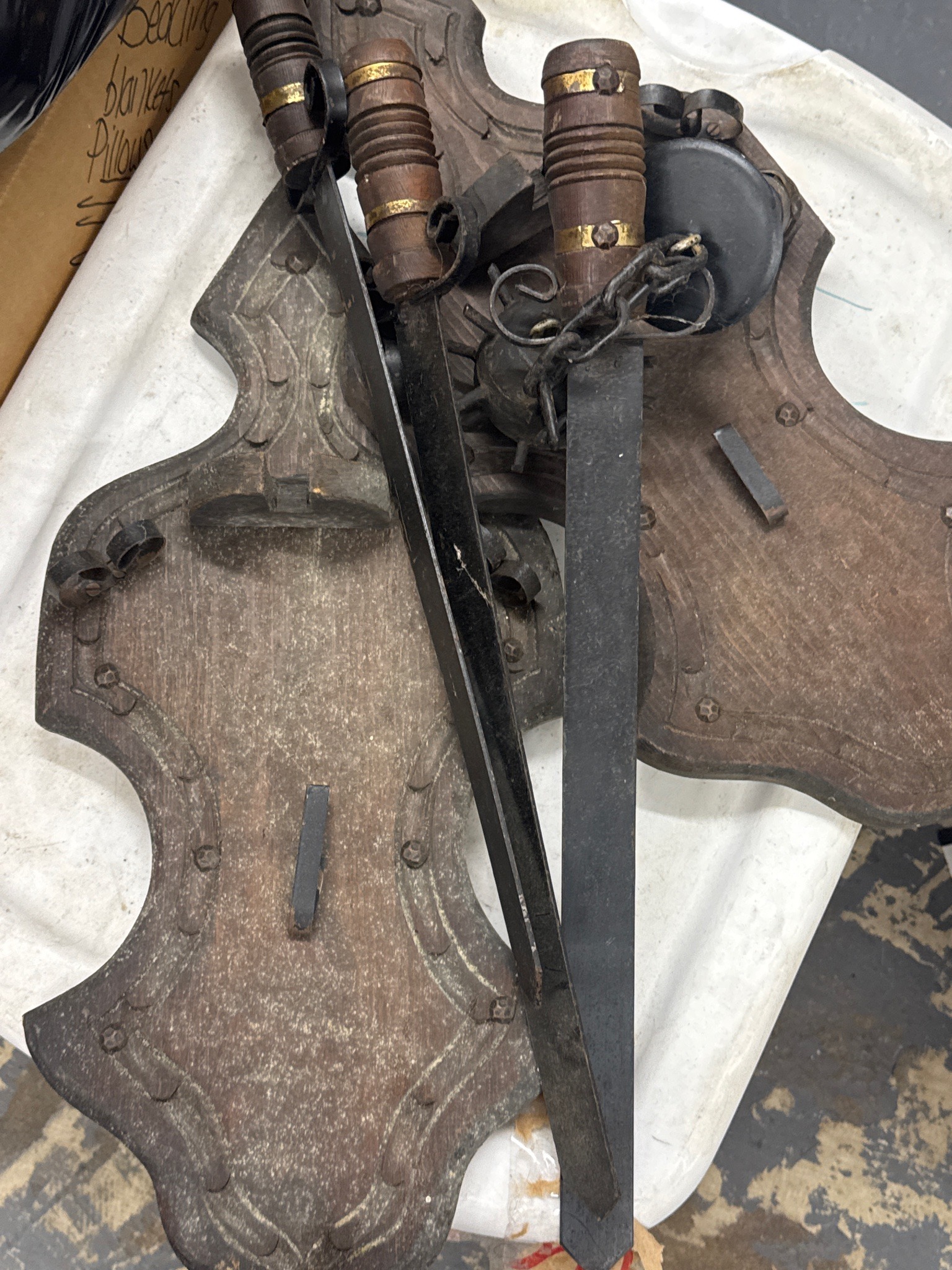 Decorative Gothic Revival Shield and Sword Wall Plaques