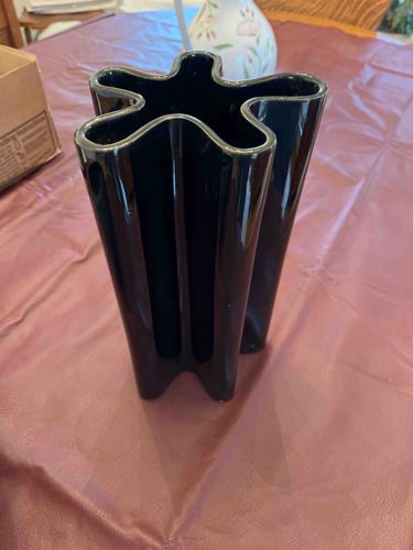 Mid-Century Black Ceramic Five-Finger Bud Vase