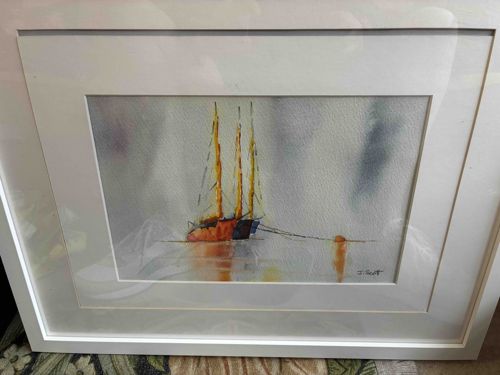 Watercolor Painting of a Sailboat by J. Scott