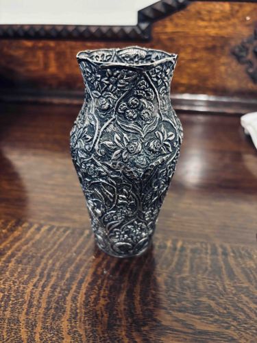 Silver Bud Vase with Repoussé Floral Motifs