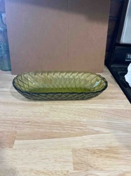 Mid-Century Olive Green Pressed Glass Relish Dish