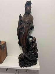 Carved Wooden Guanyin with Attendant Figure
