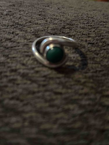 Modernist Bypass Ring with Green Cabochon Stone