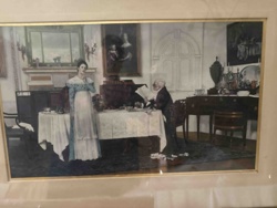 Framed Edwardian Interior Scene Print with Two Figures