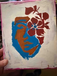 Abstract Figurative Painting (Face and Flowers)