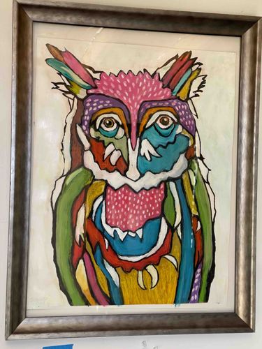 Suzanne Dempsey Mixed Media Owl on Paper