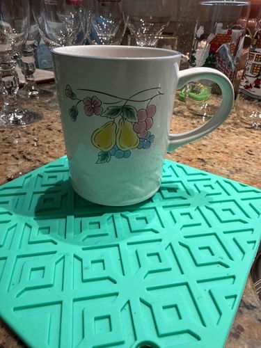 Vintage Fruit Motif Ceramic Coffee Mug with Silicone Trivet