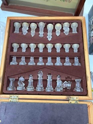 Glass Chess Set in Wooden Box