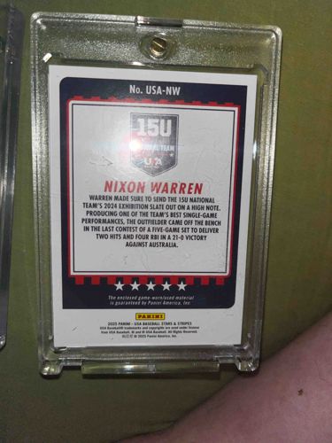 Nixon Warren 15U National Team 2023 Panini USA Baseball Stars & Stripes Trading Card (Reverse Side)