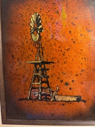 Framed Copper Enamel Windmill Art