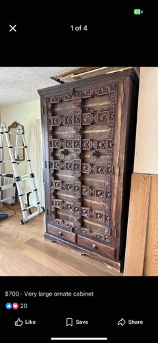Antique Indian Haveli Style Carved Wood Armoire
