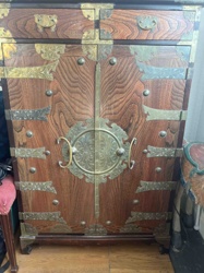 Korean Bandaji-Style Secretary Cabinet with Brass Hardware