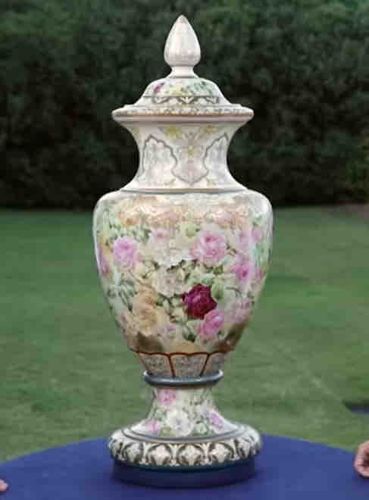 Porcelain Lidded Urn with Rose Motif